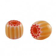 Millefiori kraal 6x7mm - Light orange-red